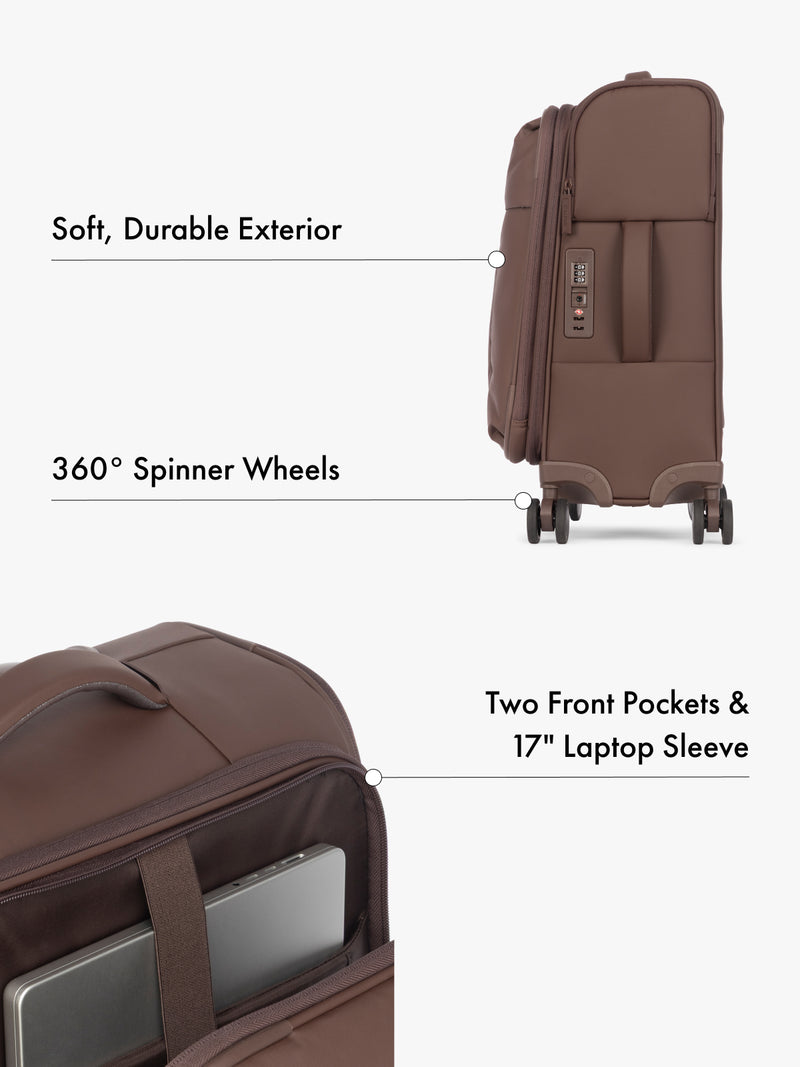 CALPAK Luka soft case carry on luggage with TSA approved lock and 360 spinner wheels with front laptop pocket in brown