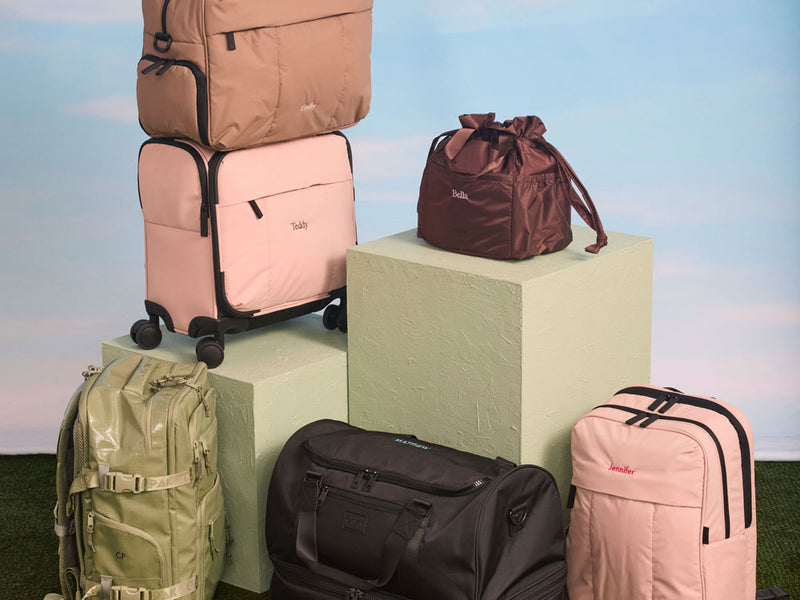 CALPAK Personalized products available in Luka Duffel, Luka Mini Carry-On Luggage, Insulated Lunch Bag, Terra Backpack, Stevyn Duffel and Luka 15in Laptop Backpack 