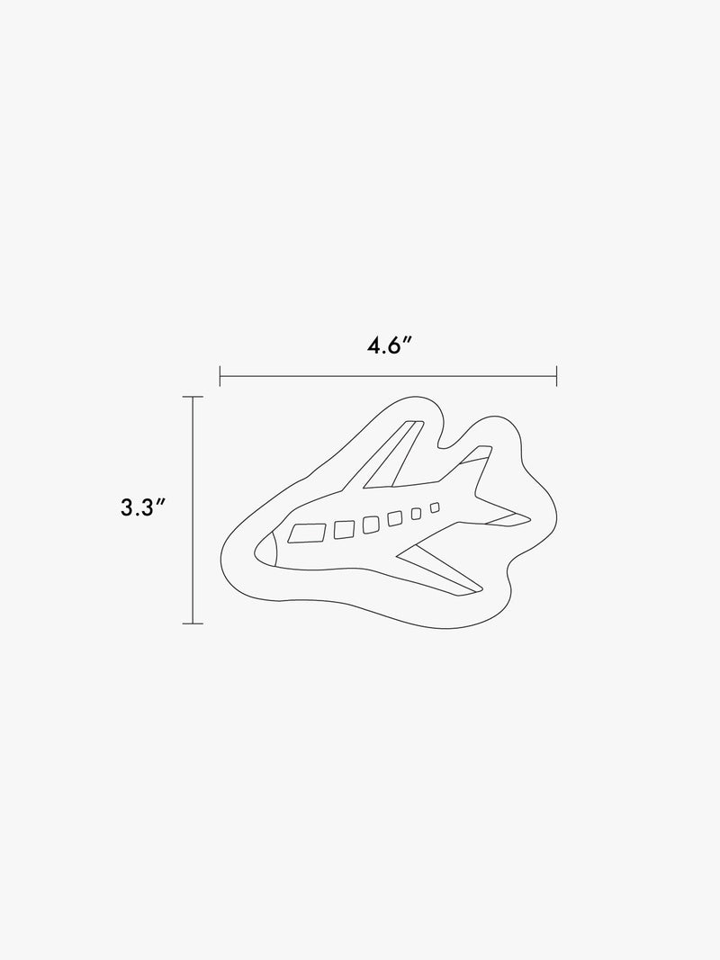 CALPAK line drawing diagram of Airplane Pluffy Bag Charm of dimension showing 4.6"x 3.3"