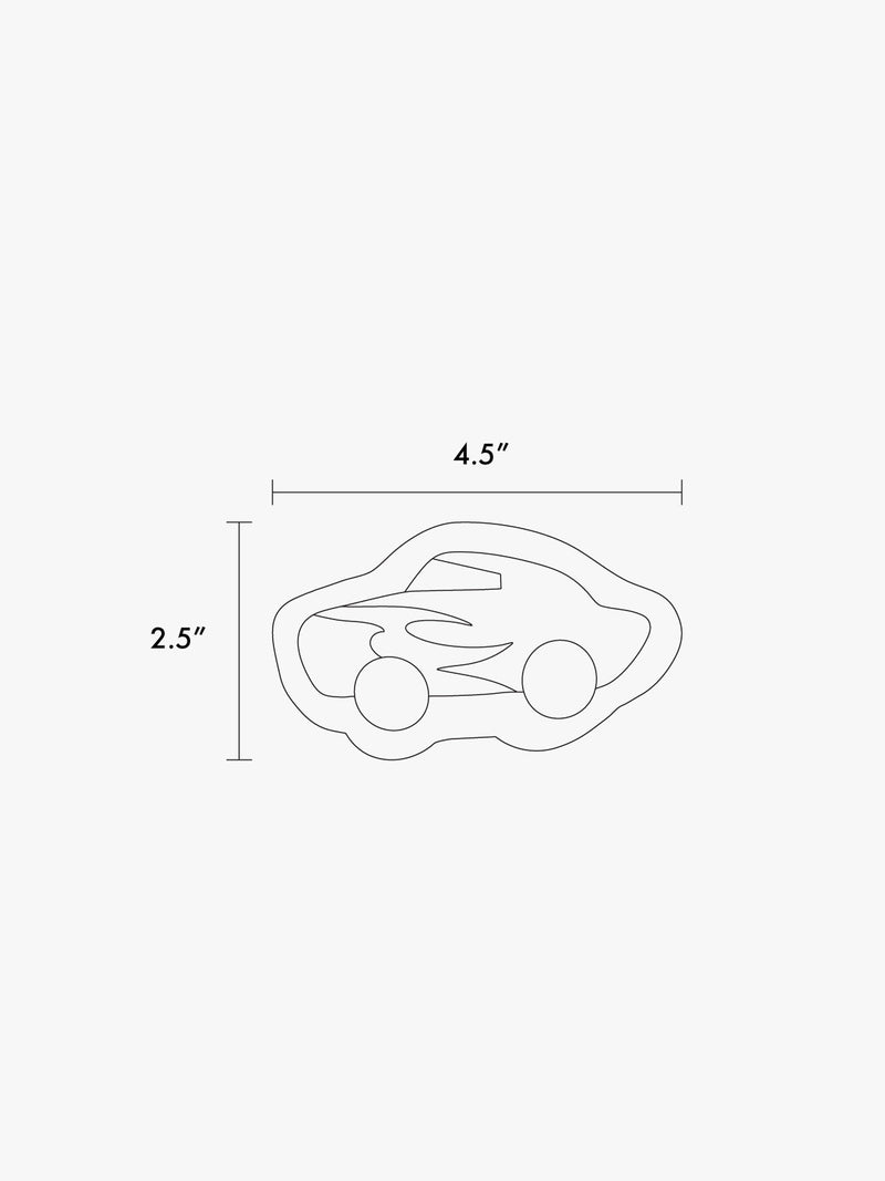 CALPAK line drawing diagram of Car Pluffy Bag Charm of dimension showing 4.5"x 2.5"