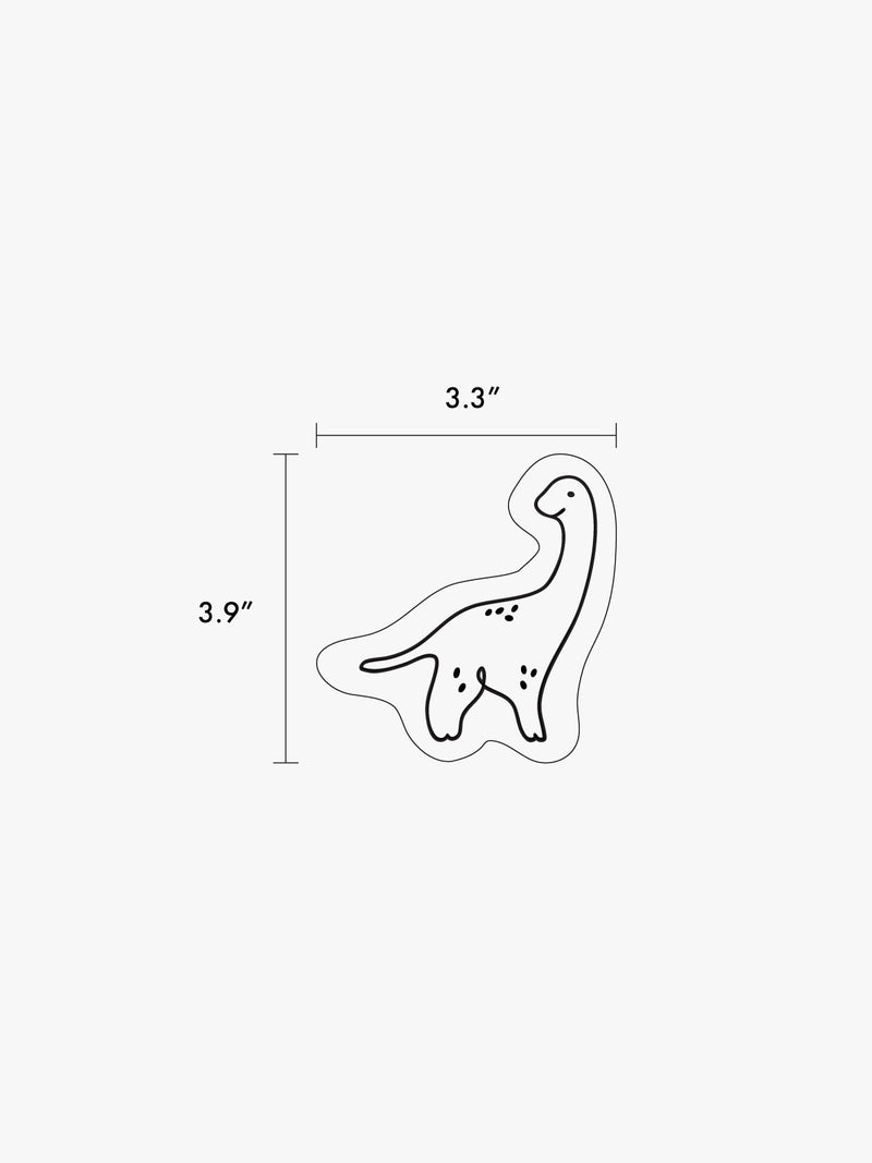 CALPAK line drawing diagram of Dinosaur Pluffy Bag Charm of dimension showing 3.3"x 3.9"