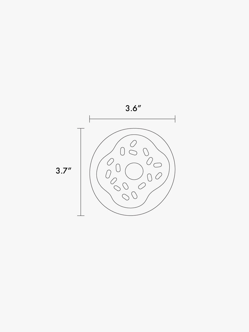 CALPAK line drawing diagram of Donut Pluffy Bag Charm of dimension showing 3.6"x 3.7"