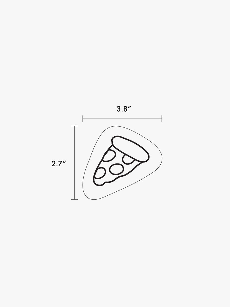 CALPAK line drawing diagram of Pizza Pluffy Bag Charm of dimension showing 3.8"x 2.7"