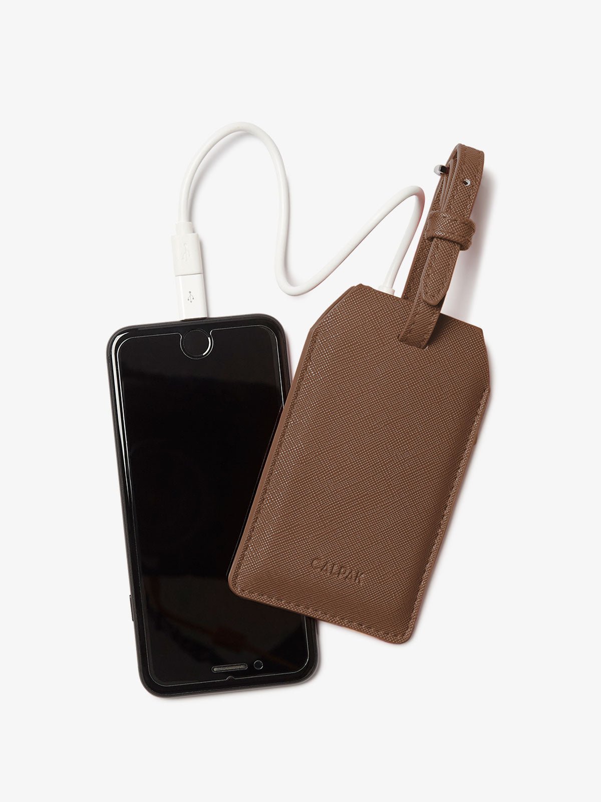 CALPAK luggage tag charger 2000mh in brown mocha
