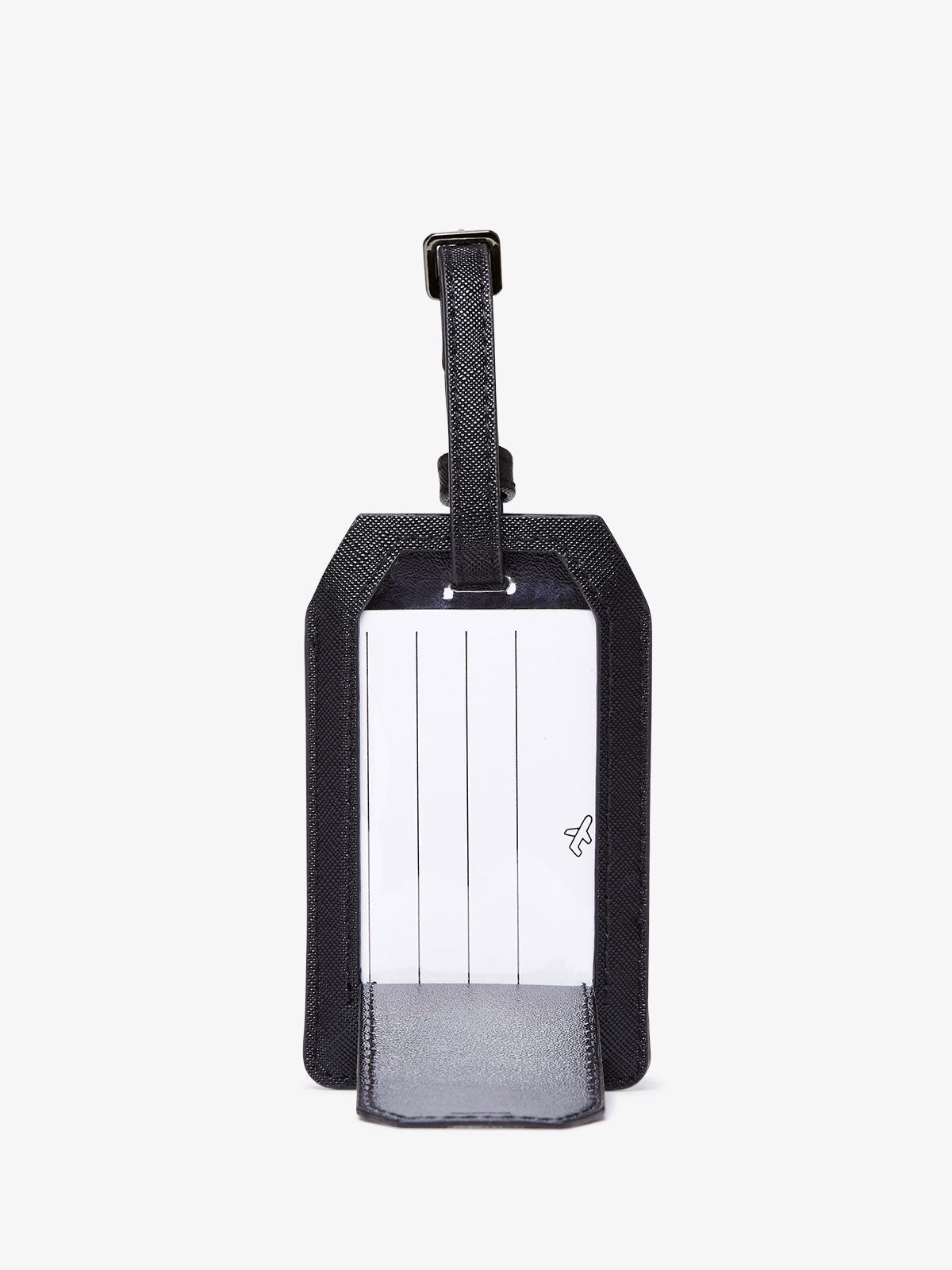 CALPAK Luggage Tag + Charger with removable label for personal info in black; APT2401-BLACK
