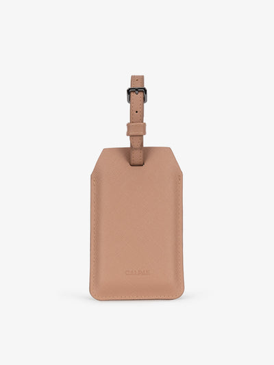 CALPAK Portable Luggage Tag + Charger with faux leather exterior in 
brown; APT2401-CARAMEL view 1