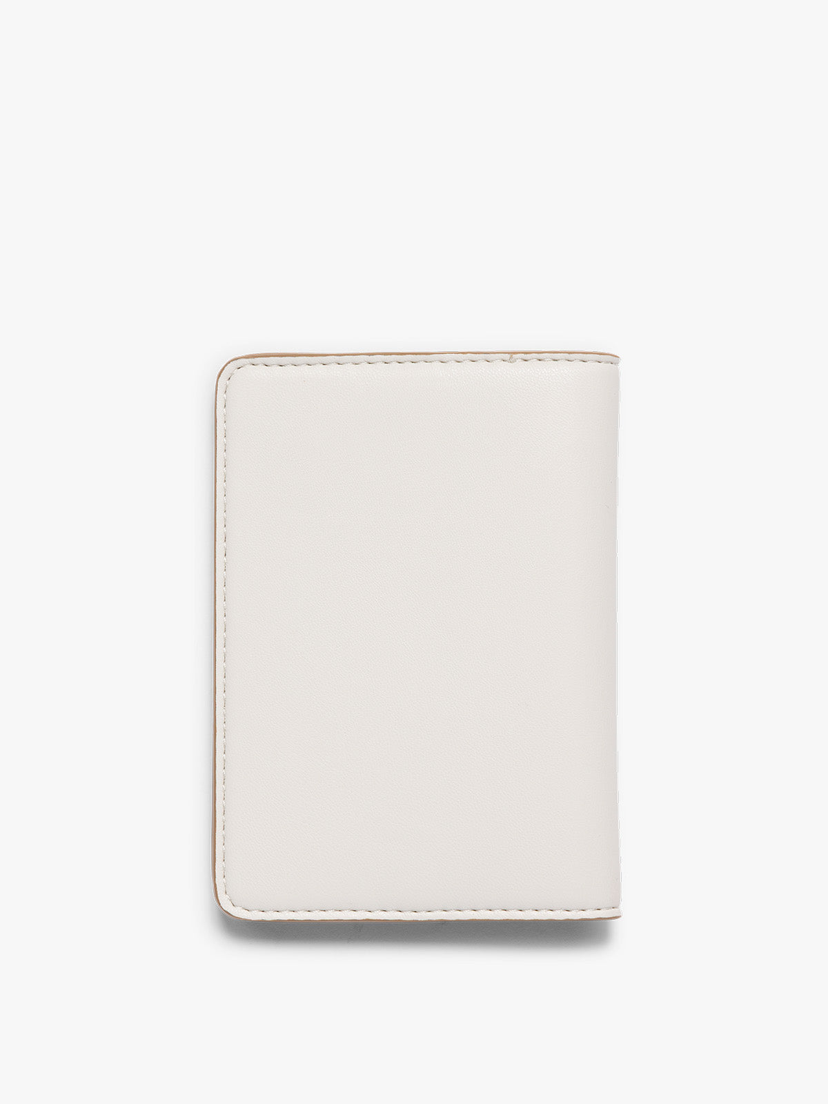 The back side view of a cream CALPAK Passport holder with clean stitching, shown closed on white background; PWTS2601-VANILLA