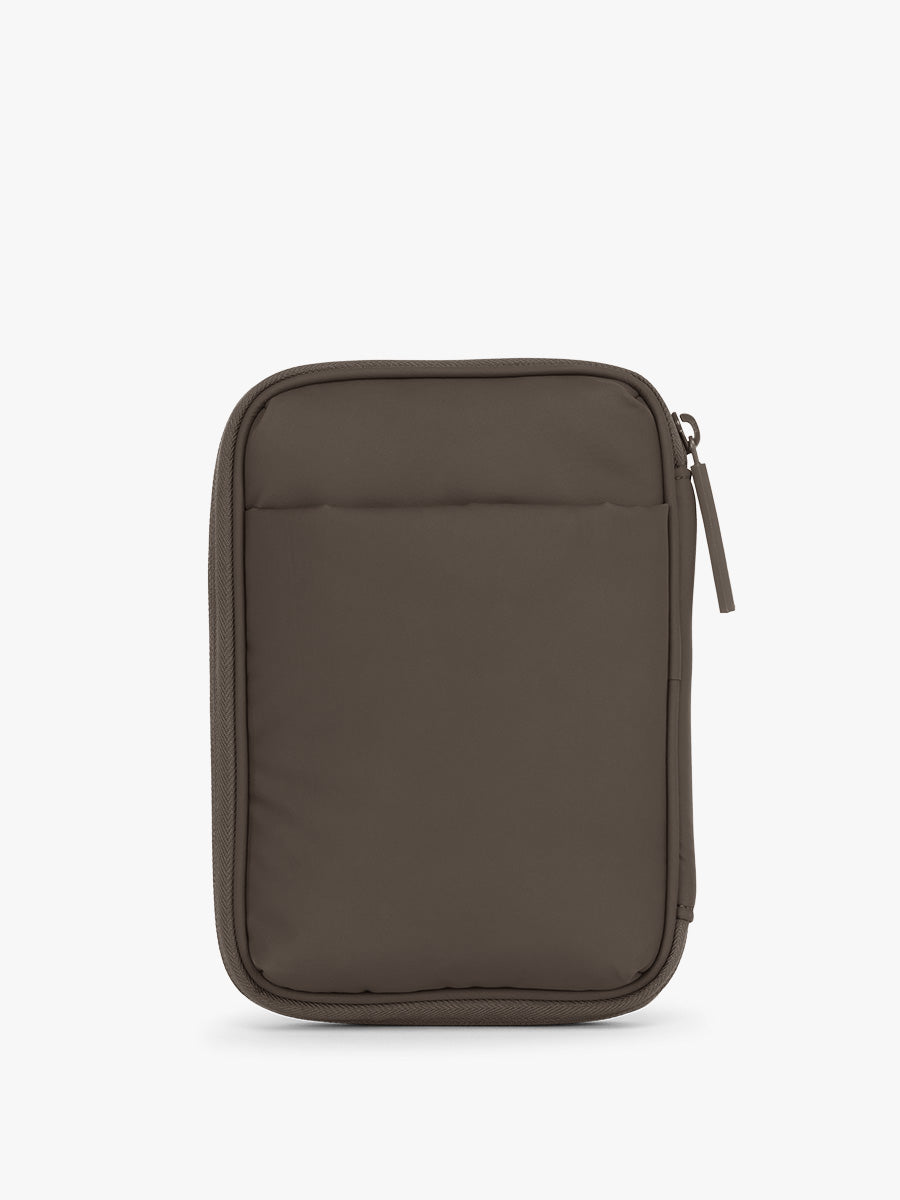 Back of CALPAK Luka Zip Passport Wallet in brown Mushroom; PZW2301-MUSHROOM