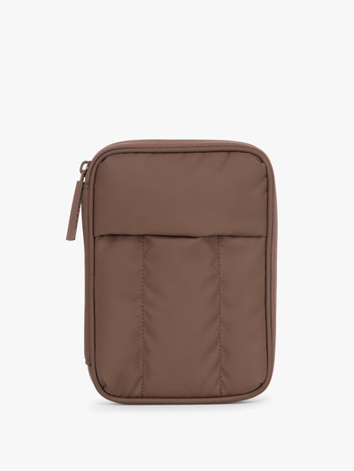 CALPAK Luka Zippered Passport Wallet in brown monochrome Walnut front view; PZW2301-WALNUT view 1