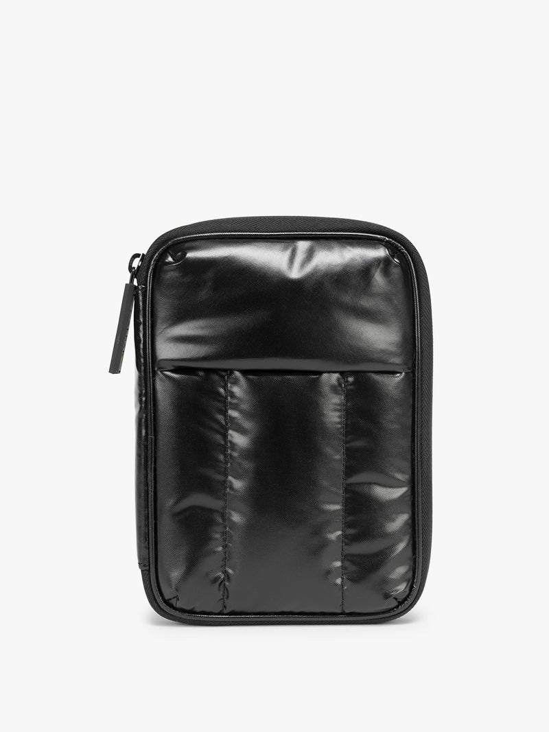 Front view of CALPAK Luka Zippered Passport Wallet in Glazed Black