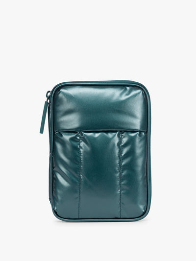 CALPAK Luka Zip Passport Wallet in dark green shiny Glazed Kale; PZW2301-GLAZED-KALE view 1