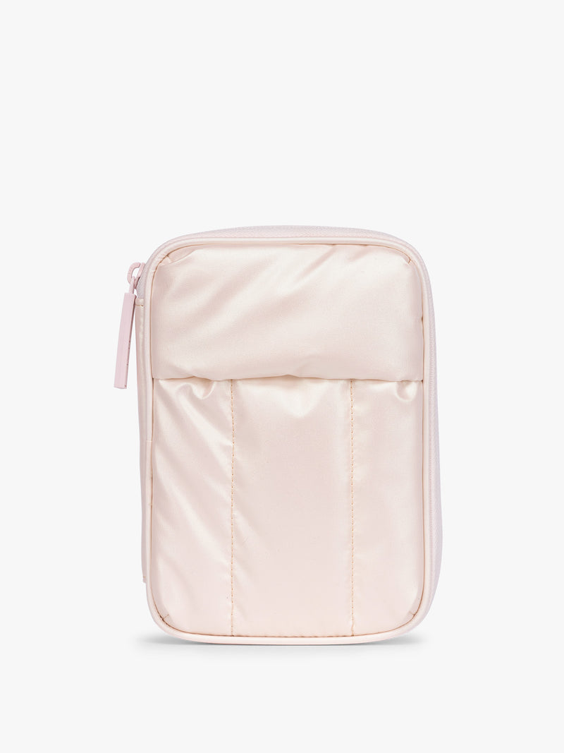 CALPAK Luka Zip Passport Wallet in light pink shiny Pearlescent