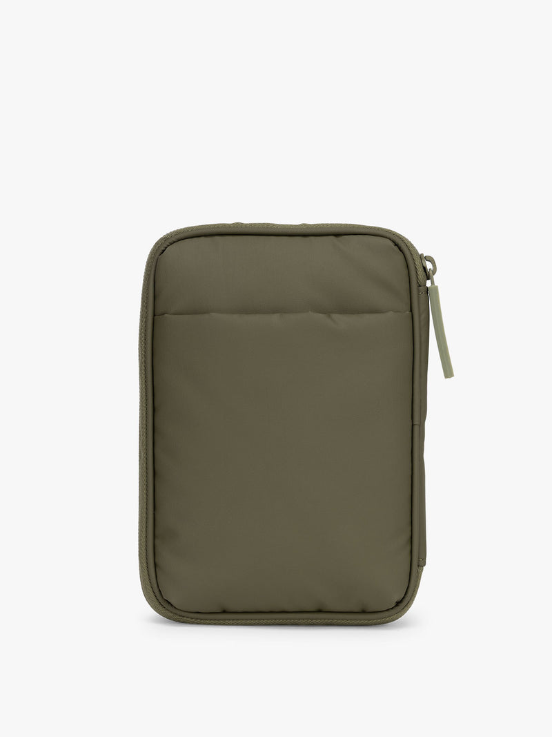 CALPAK Luka Zippered Passport Wallet in dark green Pine back view with zipper