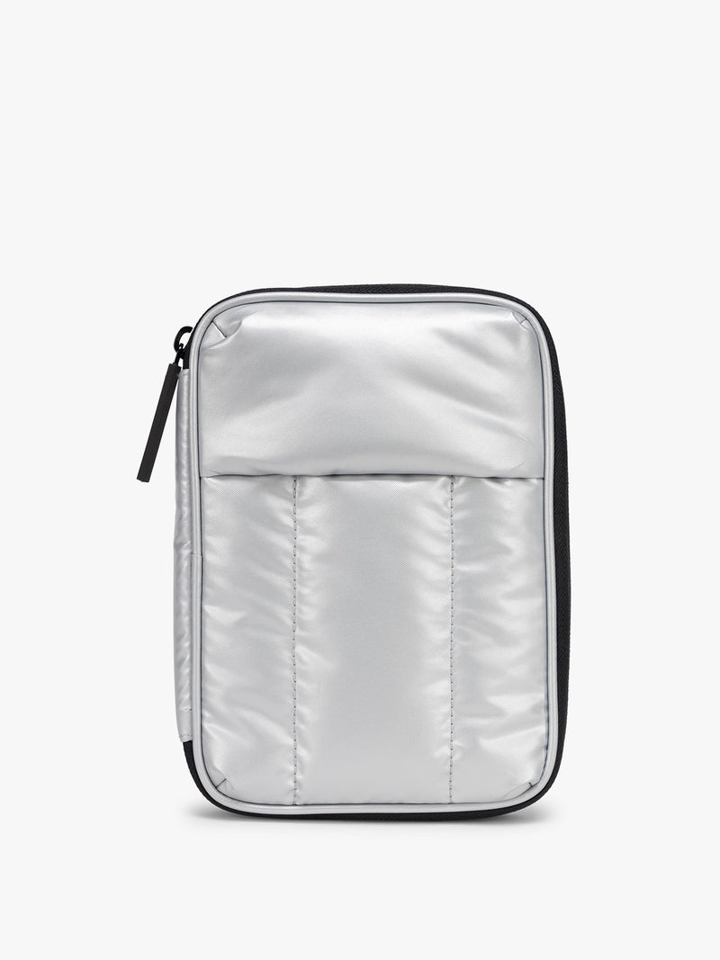 CALPAK Luka Zippered Passport Wallet in Silver front view