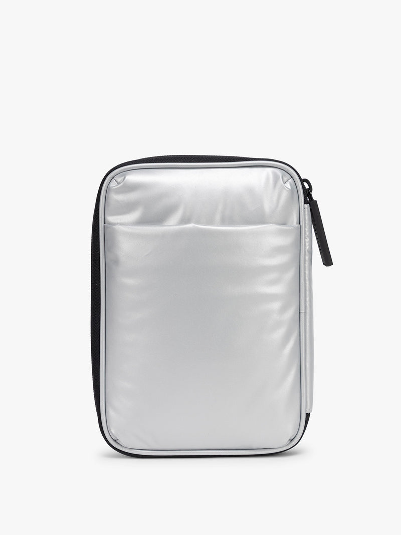 Back view of CALPAK Luka Zippered Passport Wallet in Silver