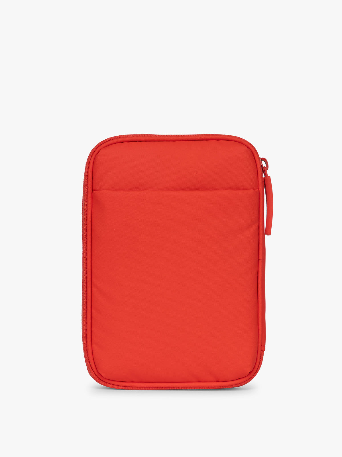 Back of CALPAK Luka Zip Passport Wallet in red Tomato; PZW2301-TOMATO
