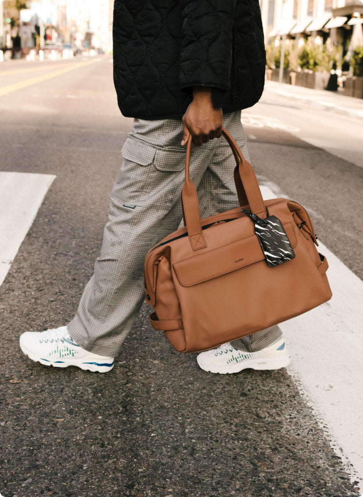 Women's Chevron Pattern Large Leather Weekender Duffel Bag with Gold  Hardware and Satin Interior - Big 22 Size - Dark Grey 