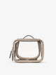 CALPAK small clear makeup bag with zippered compartments in metallic gold; CCM2001-GOLD