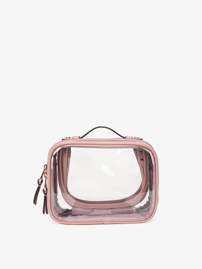CALPAK small transparent cosmetics case with handles in pink; CCM2001-MAUVE view 1