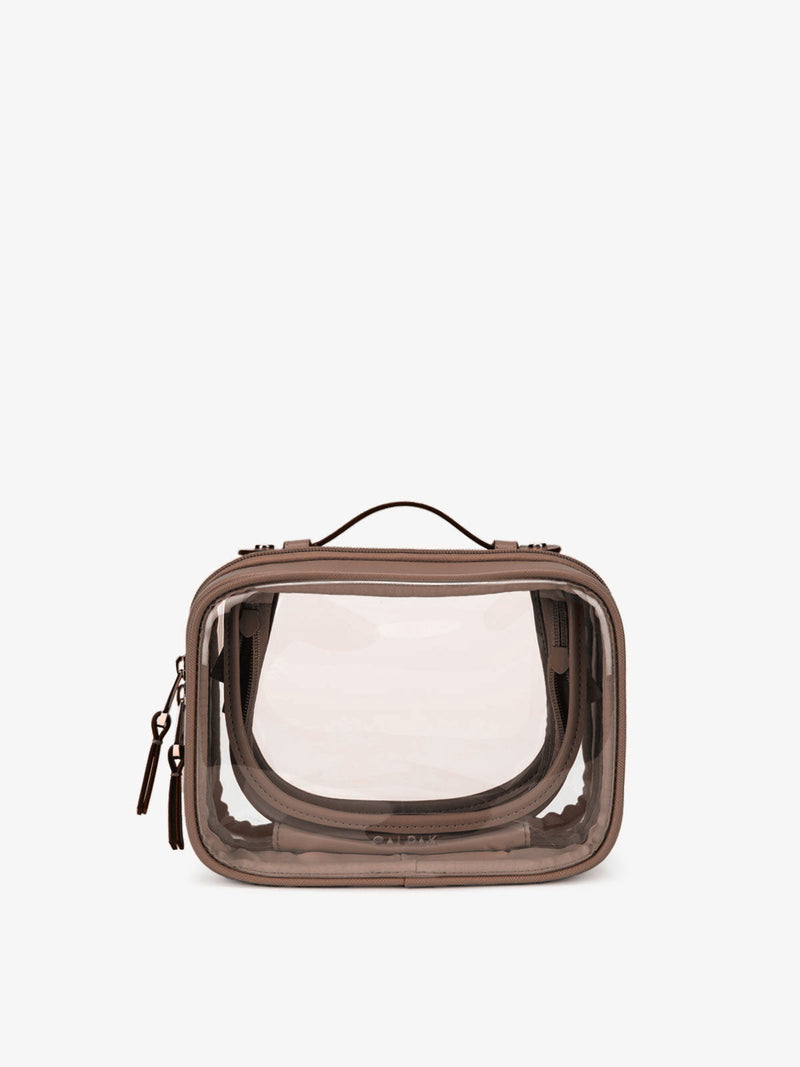 calpak travel makeup bag Tiny Clear Cosmetics Case in Mocha Perfectly sized to fit into your carry Small Clear Cosmetics Case |