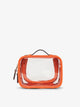 CALPAK small clear makeup bag with zippered compartments in papaya; CCM2001-PAPAYA