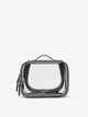 CALPAK small clear makeup bag with zippered compartments in metallic dark gray; CCM2001-STEEL