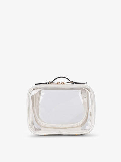 CALPAK Small Clear Cosmetics Case in White front view; CCM2001-WHITE