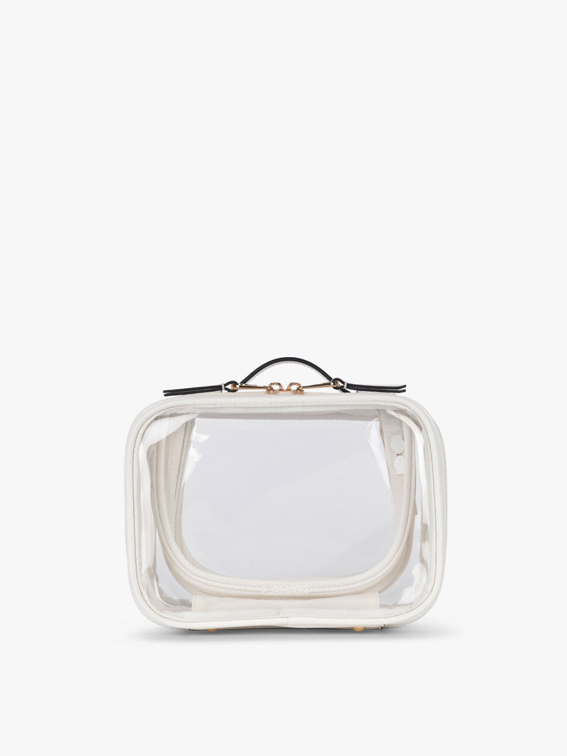 CALPAK Small Clear Cosmetics Case in White front view