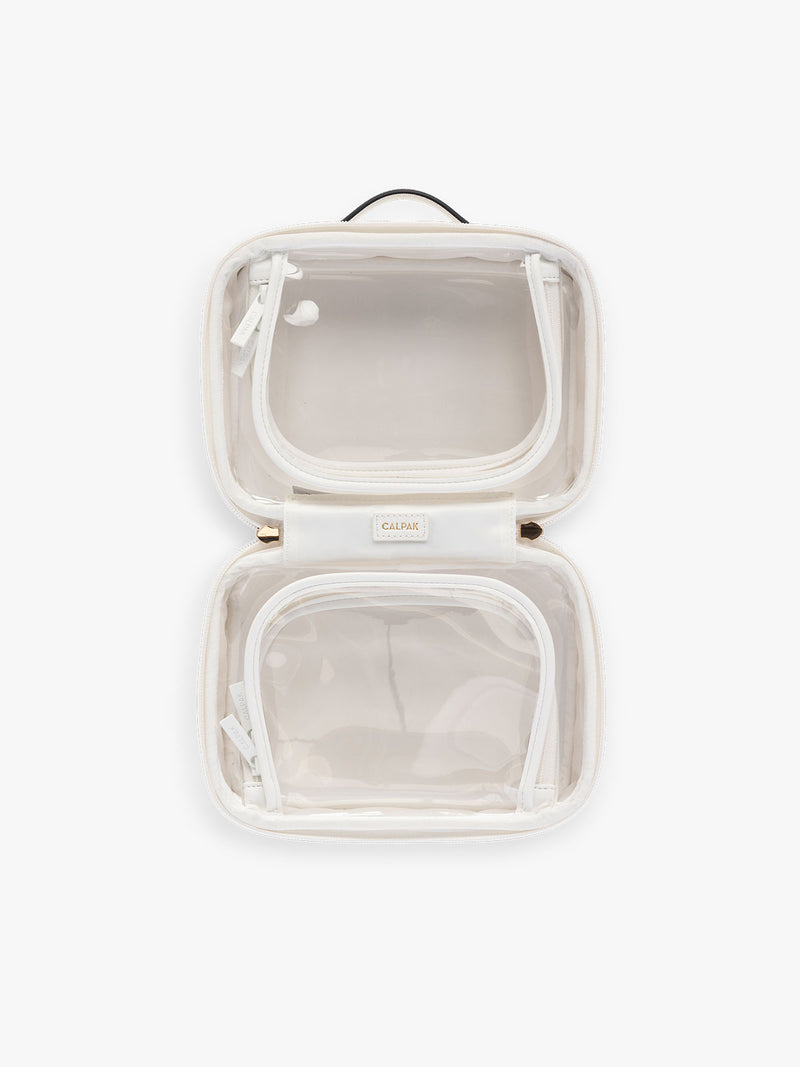 CALPAK Small Clear Cosmetics Case in White open view