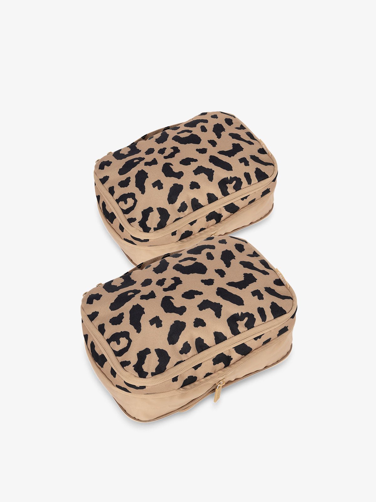 CALPAK small compression packing cubes with top handles and expandable by 4.5 inches in cheetah print