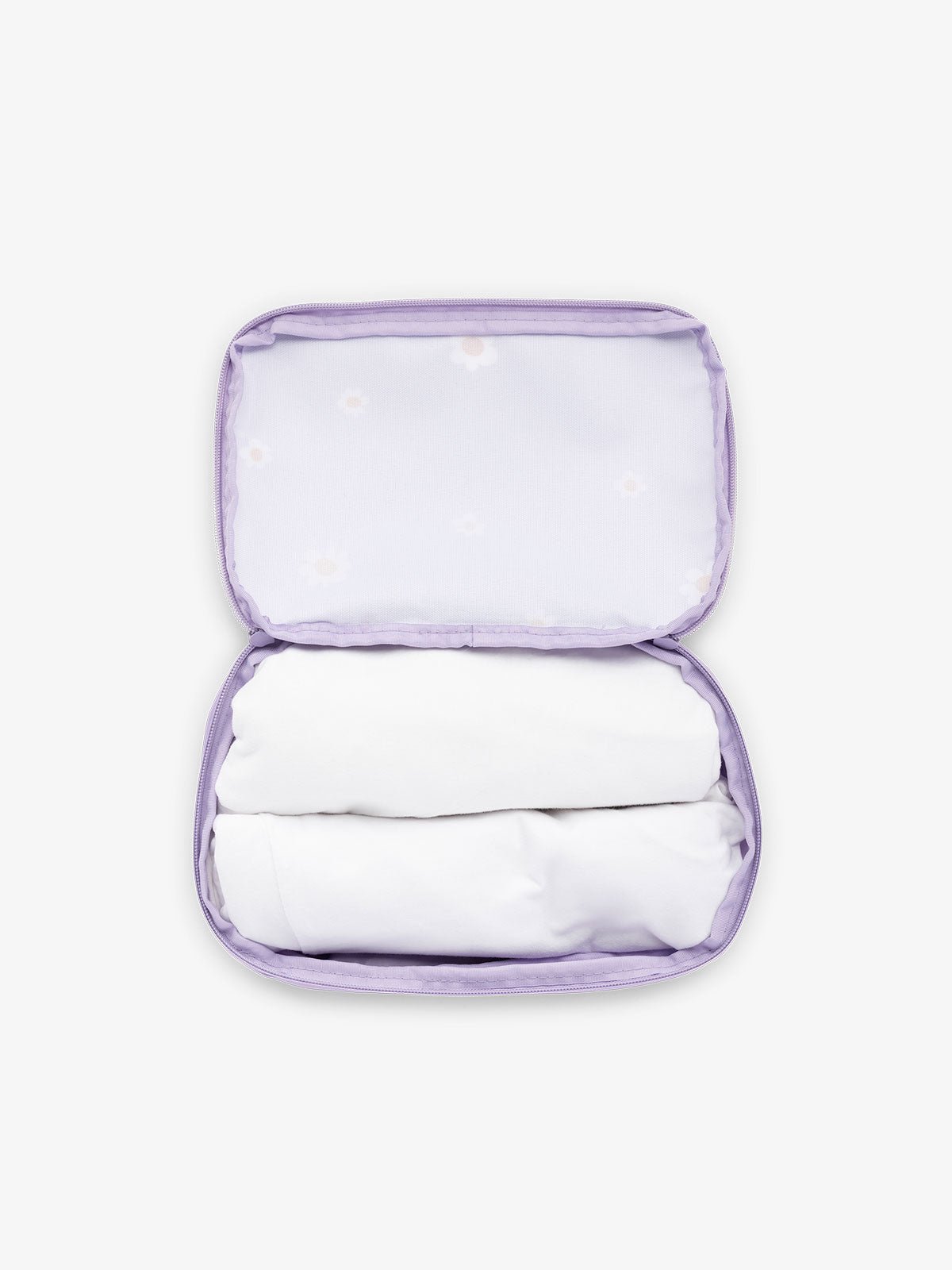 CALPAK small packing cubes for travel made with durable material in purple floral print