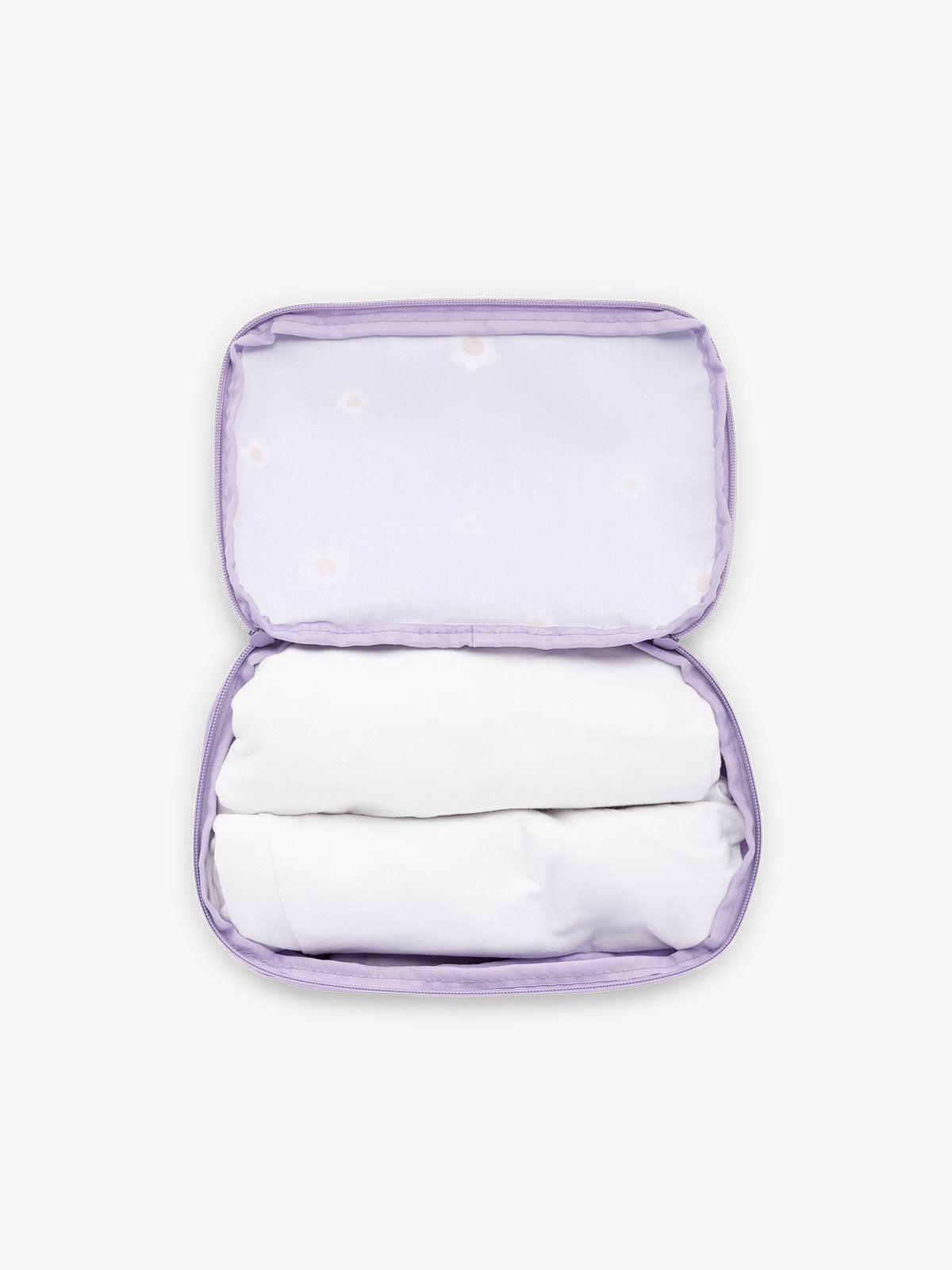 CALPAK small packing cubes for travel made with durable material in purple floral print; PCS2301-ORCHID-FIELDS