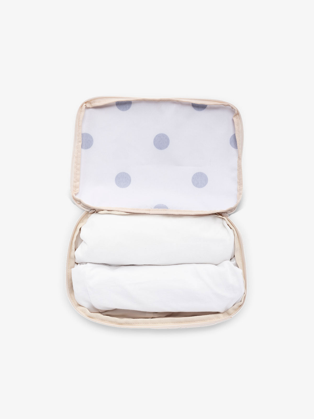 CALPAK small packing cubes for travel made with durable material in black and white polka dot; PCS2301-POLKA-DOT