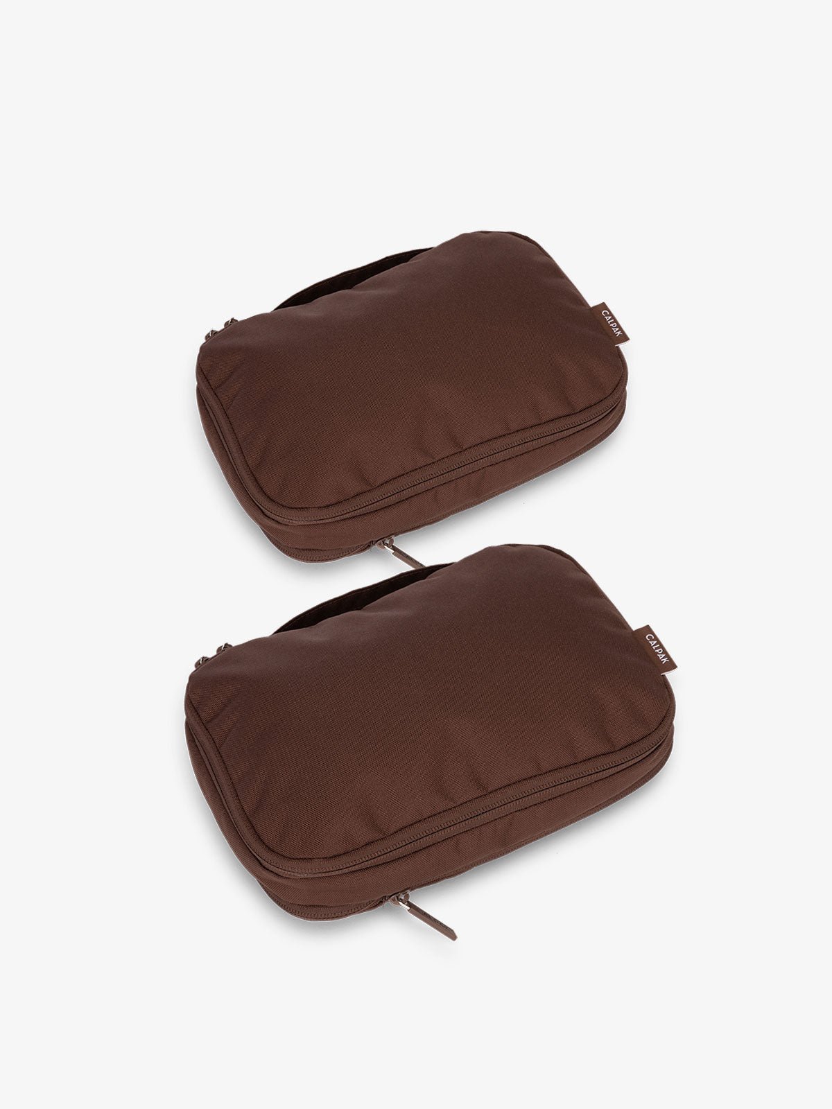 CALPAK small compression packing cubes in dark brown walnut