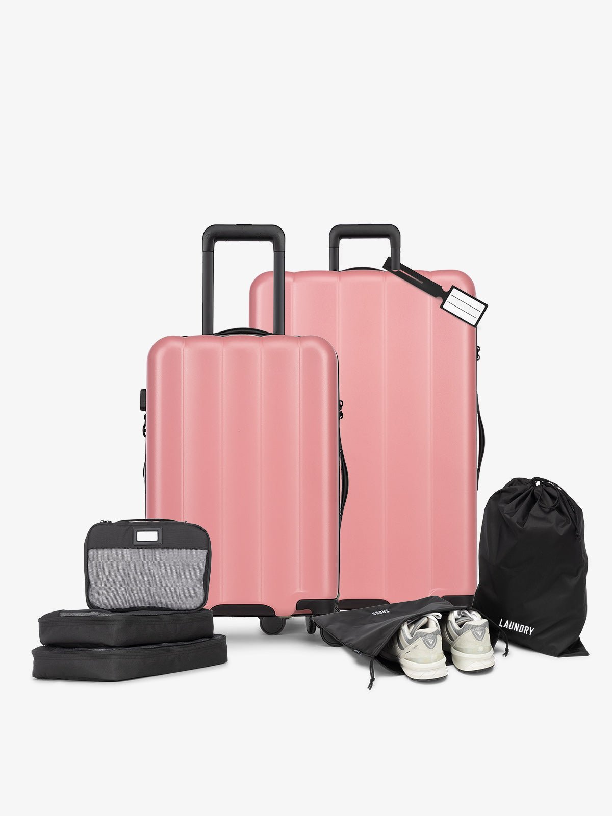 CALPAK Starter Luggage Set with Carry-On, Large Luggage, Packing Cubes, Pouches and Luggage tag in pink