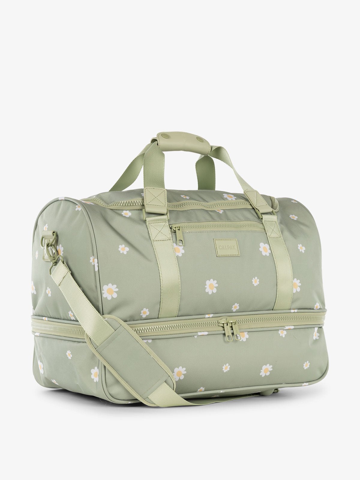 CALPAK Stevyn Duffel bag with removeable padded crossbody strap in daisy green