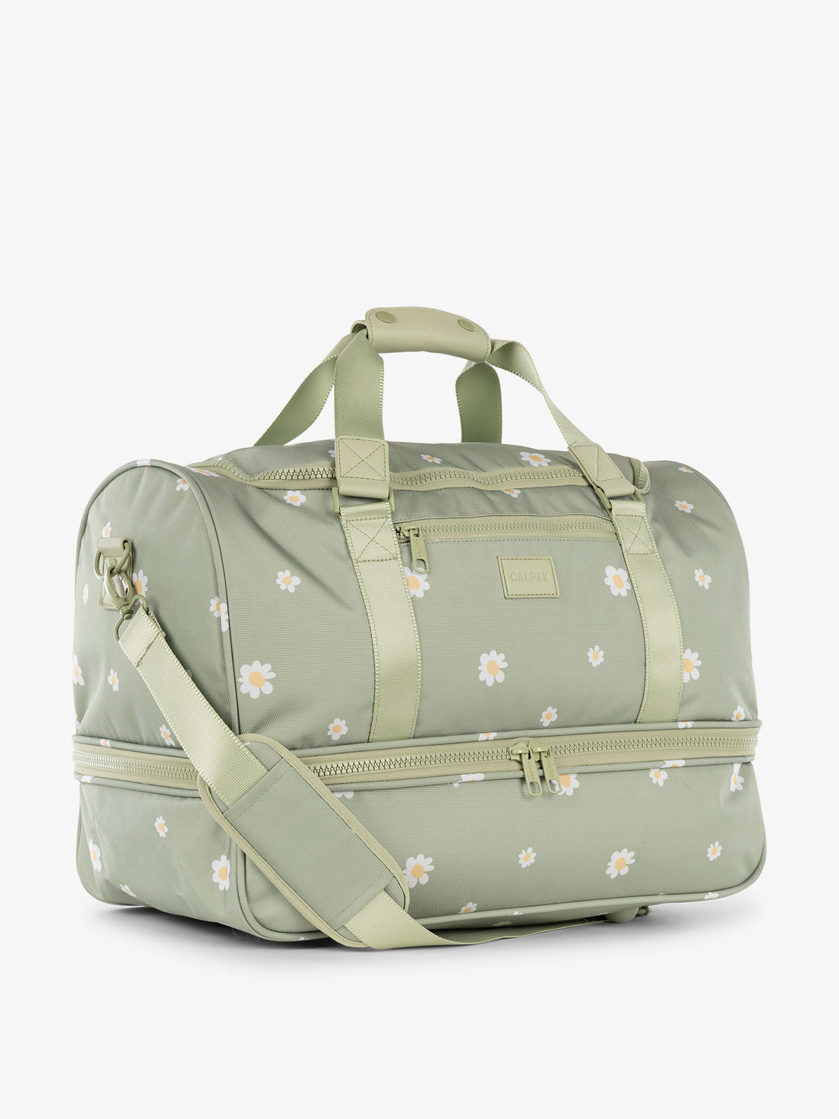CALPAK Stevyn Duffel bag with removeable padded crossbody strap in daisy green; DST7019-DAISY