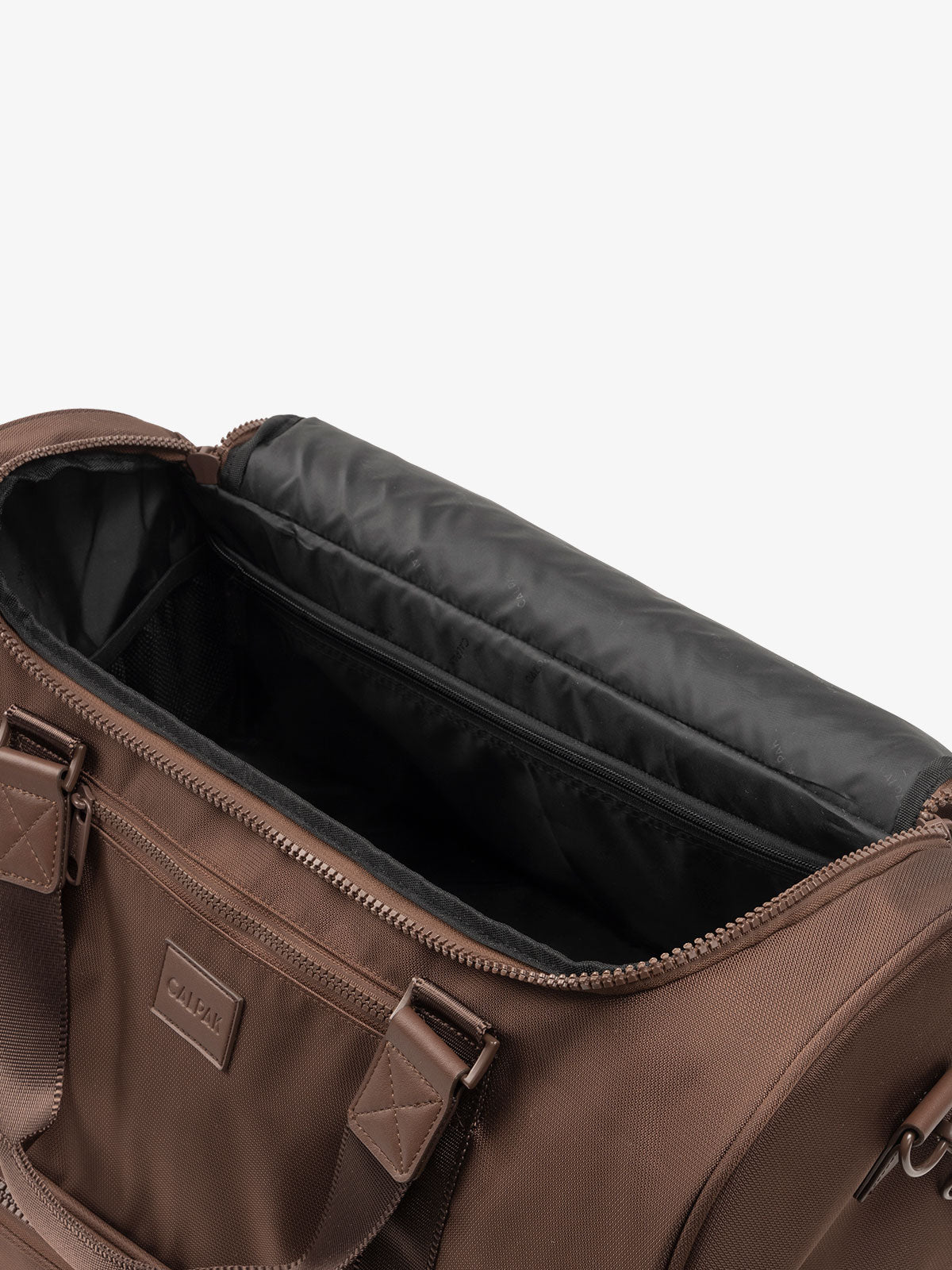 CALPAK Stevyn Duffel with multiple interior pockets in brown; DST7019-WALNUT