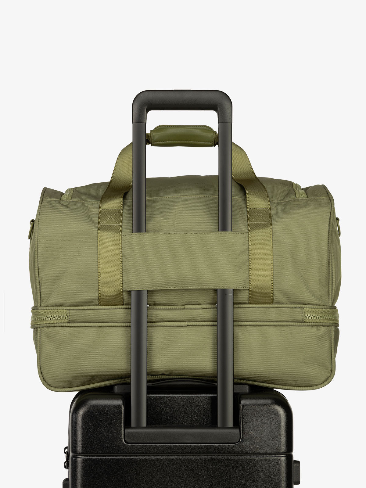 CALPAK Stevyn Duffel with trolley sleeve in pistachio green; DST7019-PISTACHIO