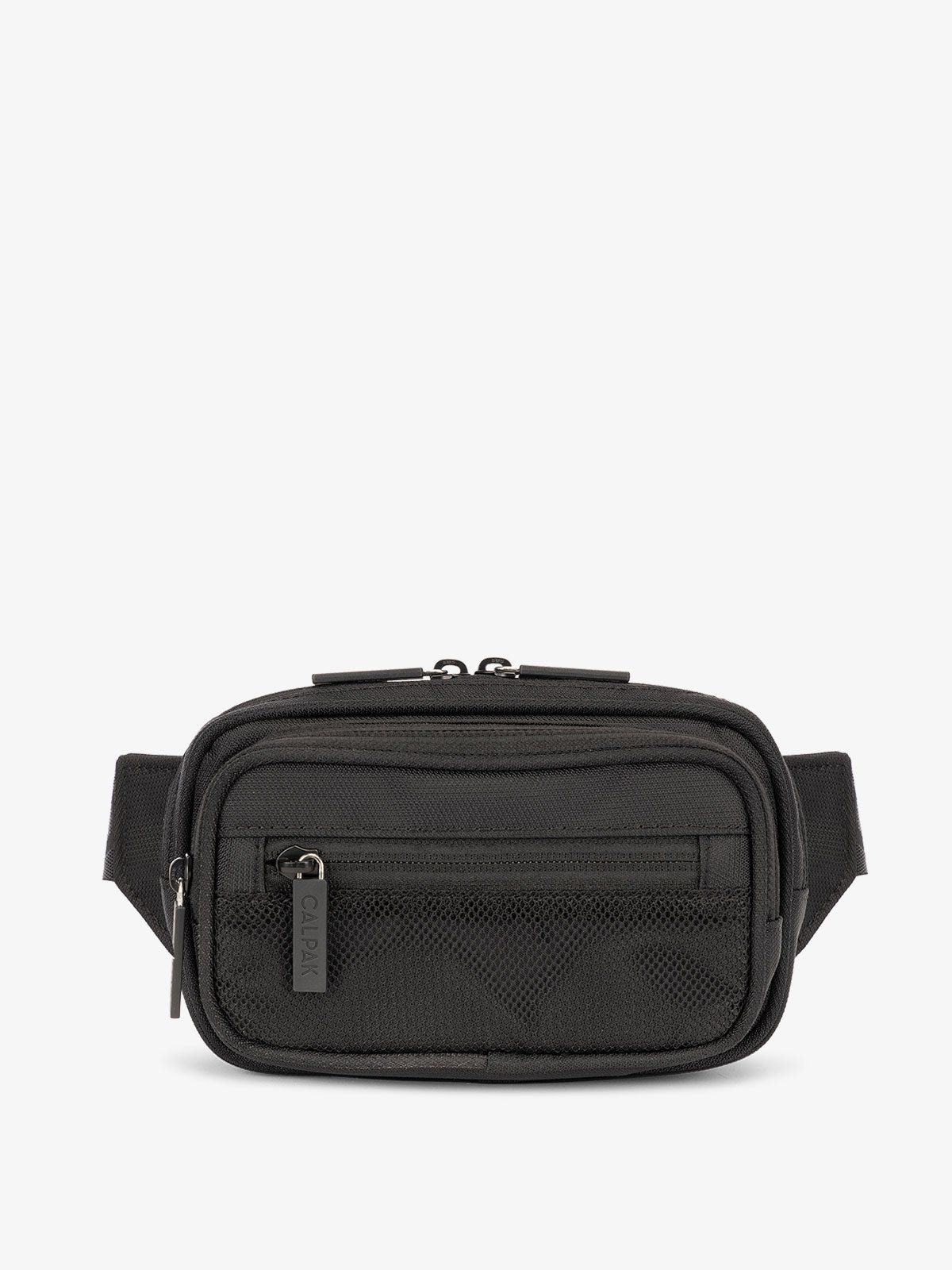 CALPAK RFID-protected fanny pack with front zippered pocket in black