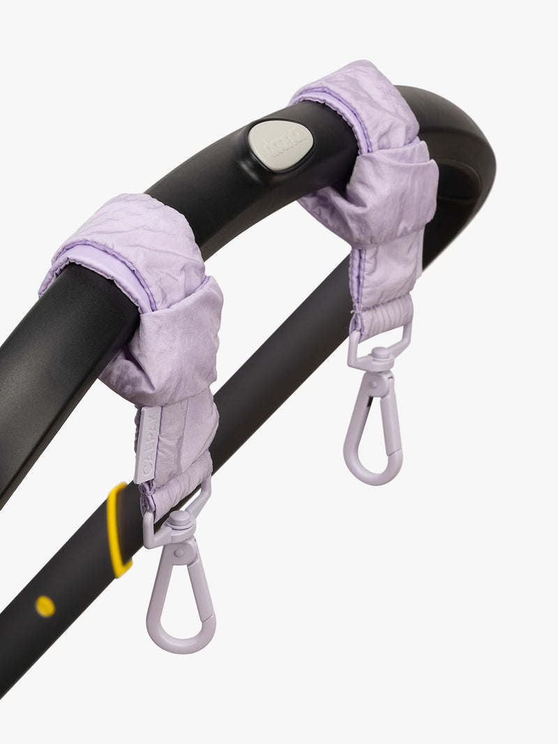 CALPAK Stroller Straps (Set of 2) in lavender purple Orchid tied on stroller