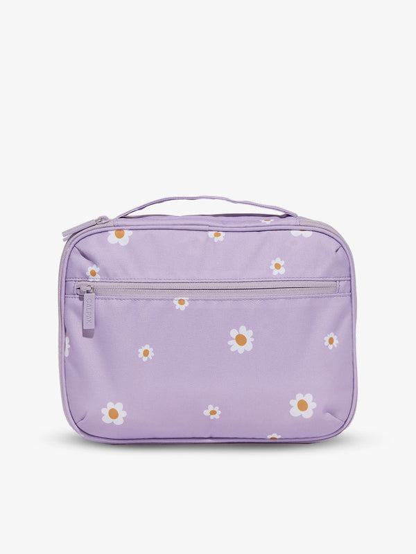 Back-view of CALPAK Tablet Tech Organizer with zippered pocket in orchid fields