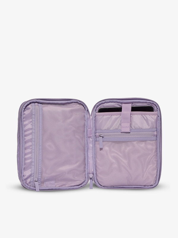 Interior of tablet organizer in orchid fields