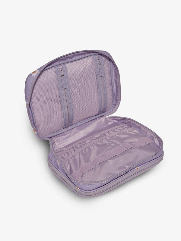 Orchid fields tablet organizer features multiple pockets for organizing electronics and belongings