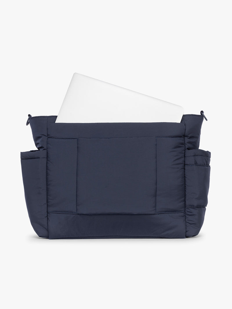 Laptop sleeve of CALPAK Diaper Tote bag in blue Navy
