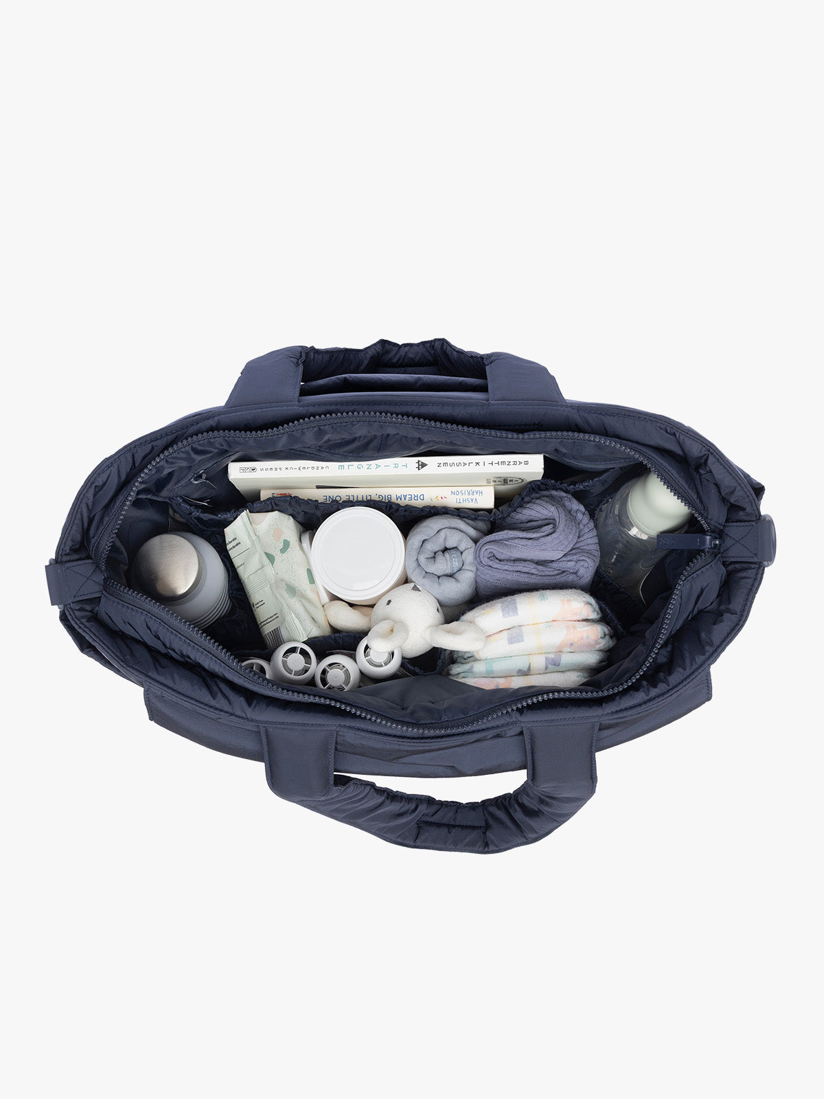 Baby items in CALPAK Diaper Tote bag in blue Navy; TBB2401-NAVY