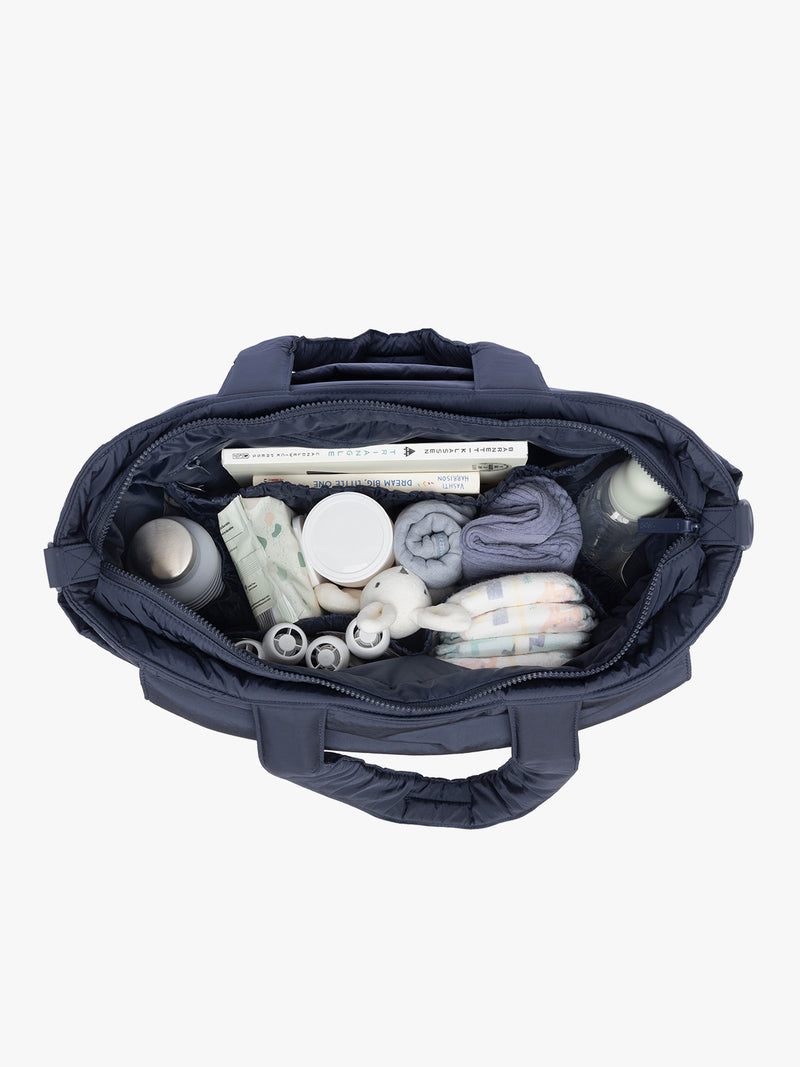 Baby items in CALPAK Diaper Tote bag in blue Navy