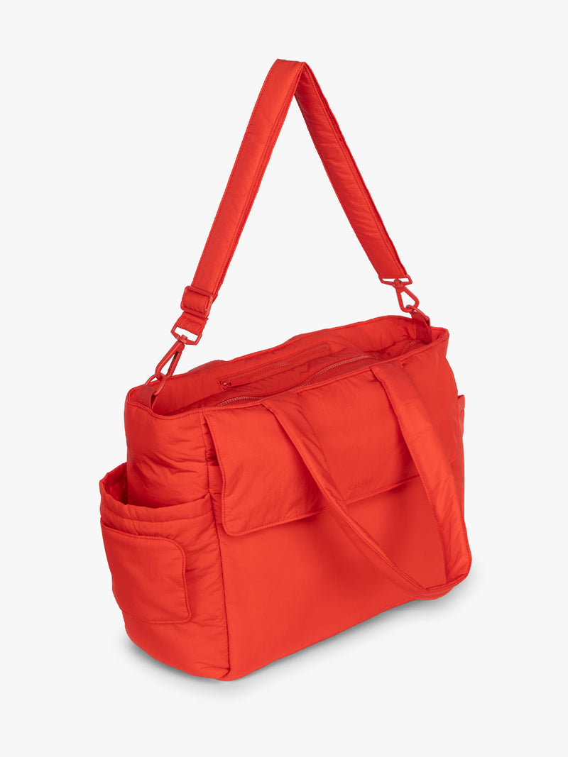 Strap of CALPAK Diaper Tote bag in red Tomato