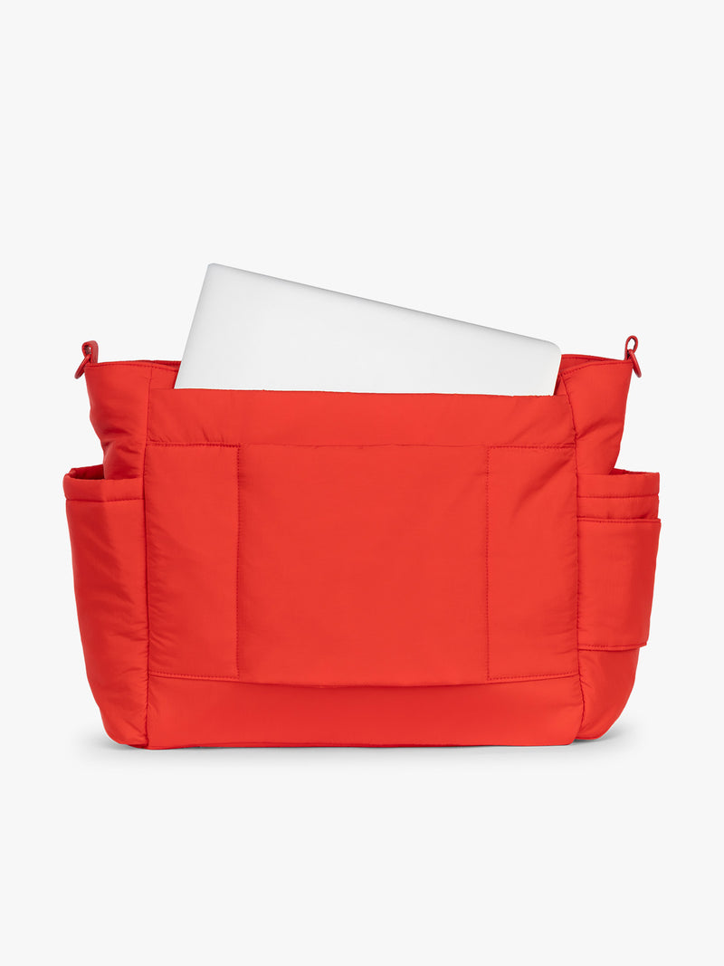 Laptop sleeve of CALPAK Diaper Tote bag in red Tomato