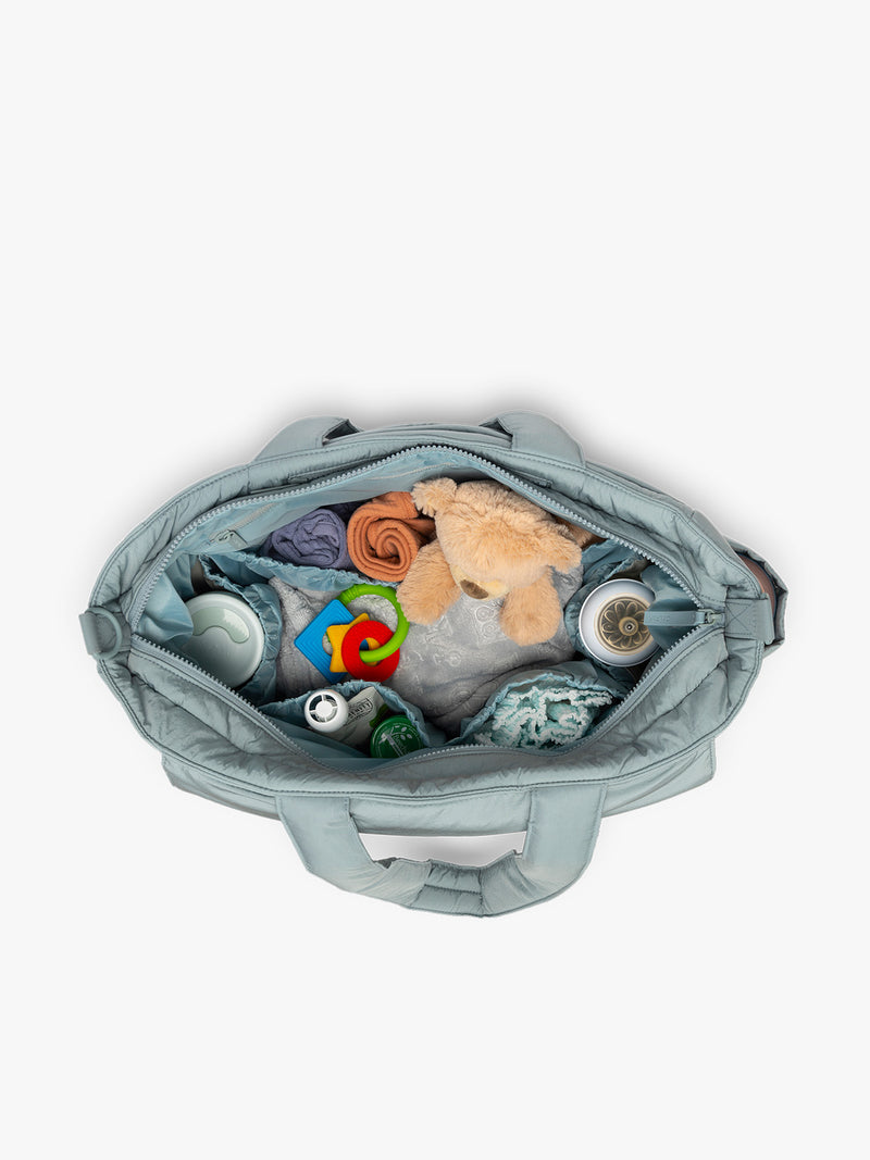 CALPAK Diaper Tote bag in light blue BLUEBELL with opened interior